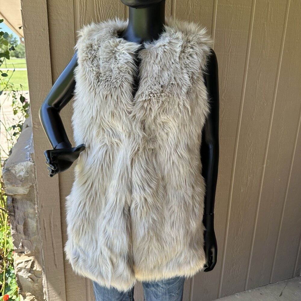 Gap Faux Fur Vest Womens Small Open Front Beige Western Boho Peasant Prairie